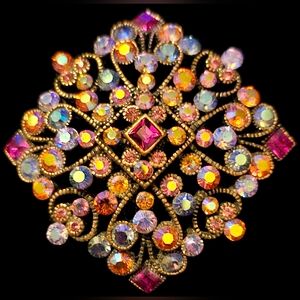 Vintage Joan Rivers Classic Multicolored Aurora Borealis Statement Brooch